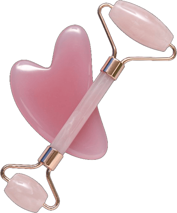 Rolo e pedra de Gua Sha de quartzo rosa