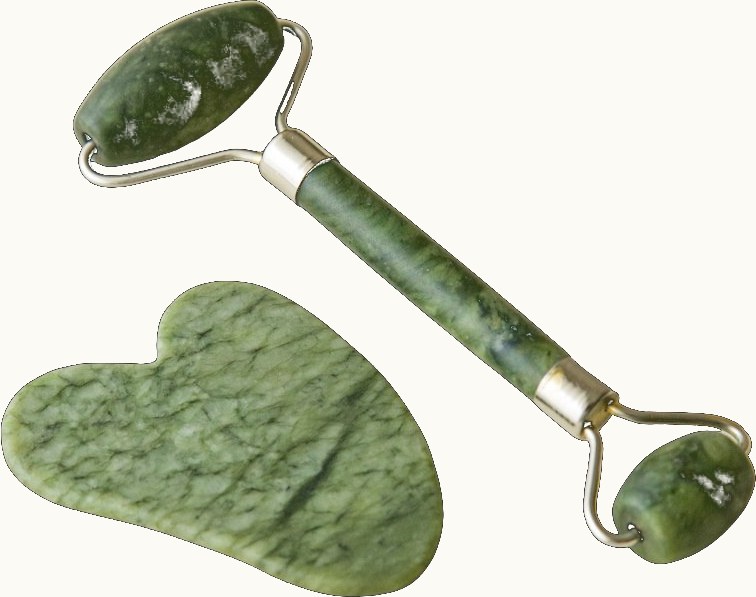 Rolo e pedra de Gua Sha de jade