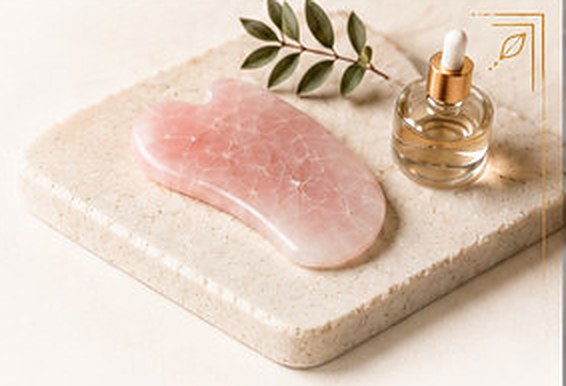 Pedra de Gua Sha de quartzo rosa com óleo deslizante