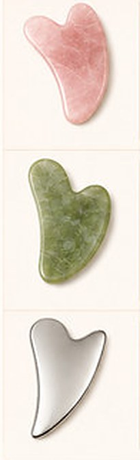 Ferramentas de Gua Sha: quartzo rosa, jade e aço inox